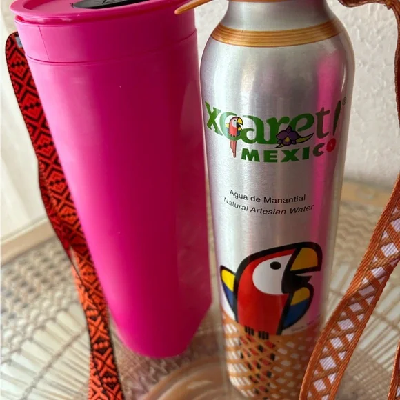 Xcaret MexicoPink Water Bottles with Orange Lanyards - Picture 2 of 7